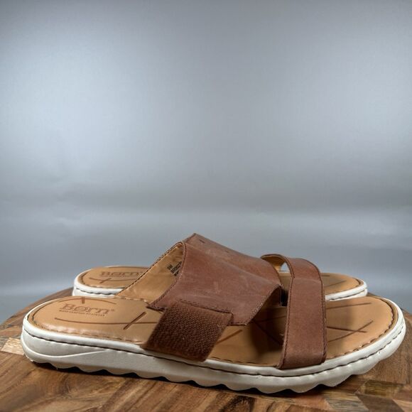 Born Womens Oceana Brown Leather Two Strap Brown Comfort Slide Sandals Size 9M - Picture 1 of 6